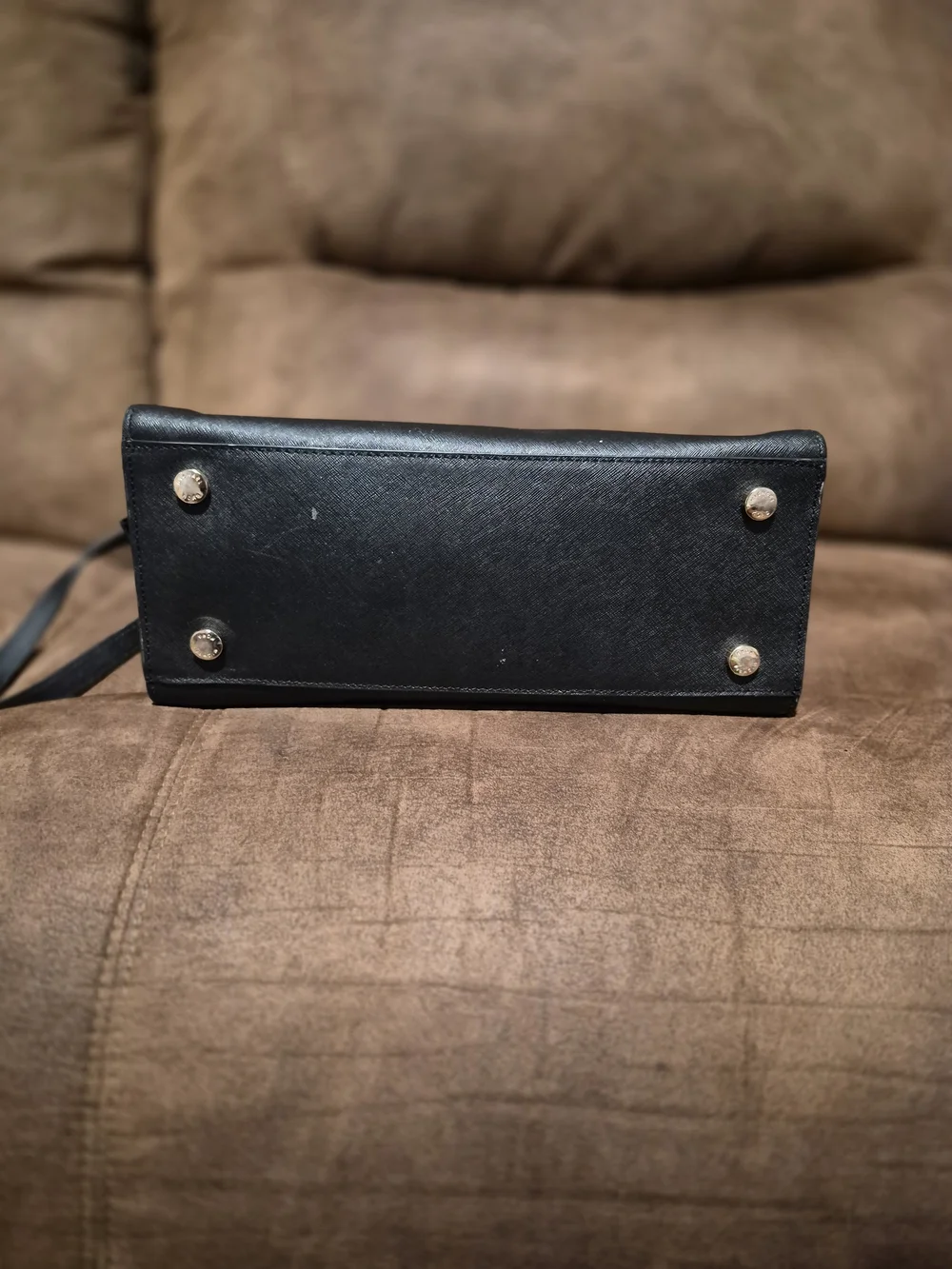 Michael Kors Black Saffiano Leather Satchel with Gold MK Charm